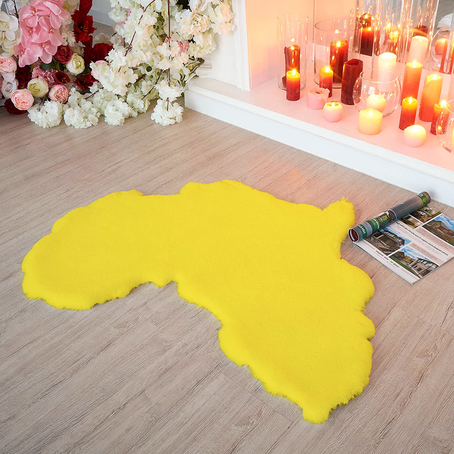 Yellow Map of Africa Luxurious Faux Fur Rug/Throw