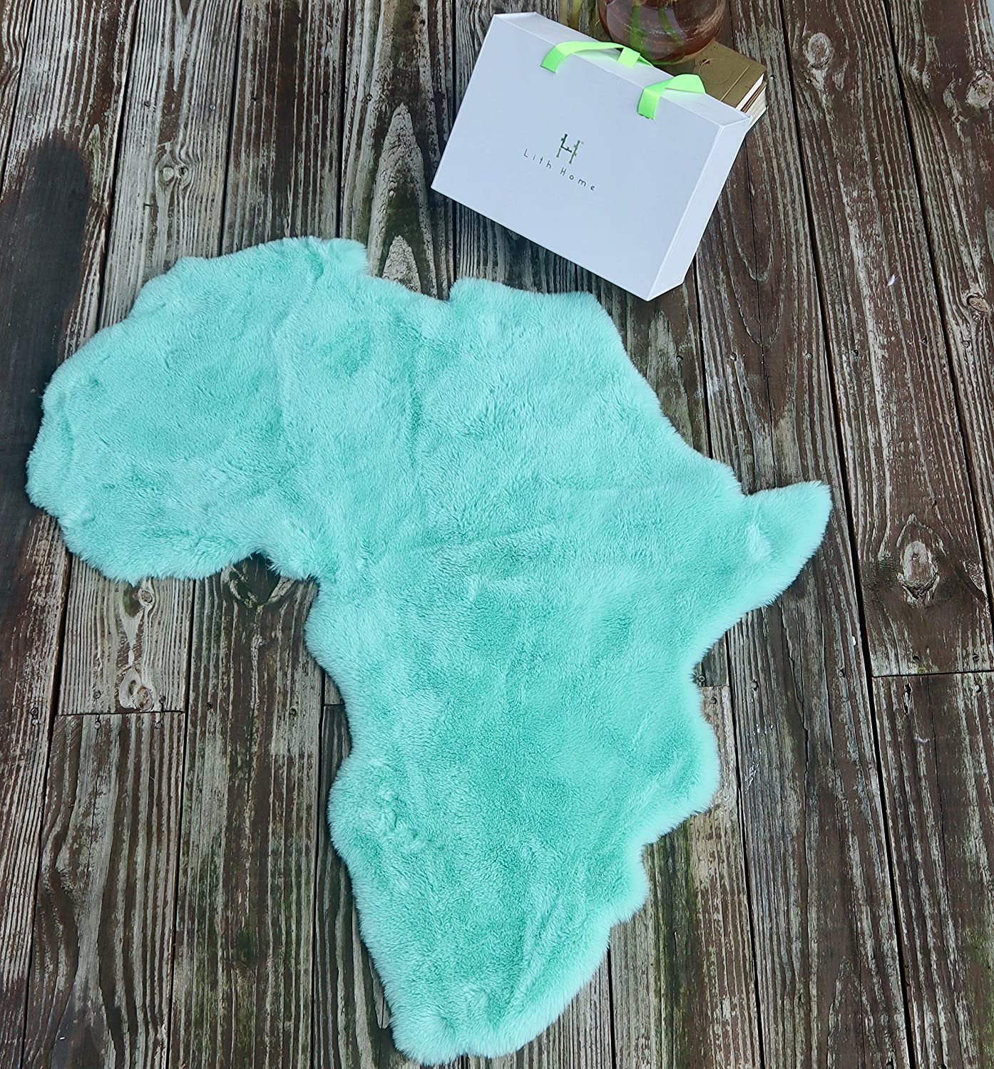 Teal / Turquoise Map of Africa Luxurious Faux Fur Rug/Throw